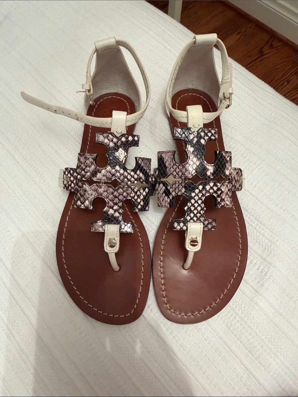 Tory Burch Phoebe Leather Snake-Print Sandals